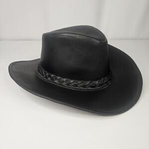 Vintage Dollywood DW Cowboy Hat Unisex Black Genuine Leather Cowboy Western Hat